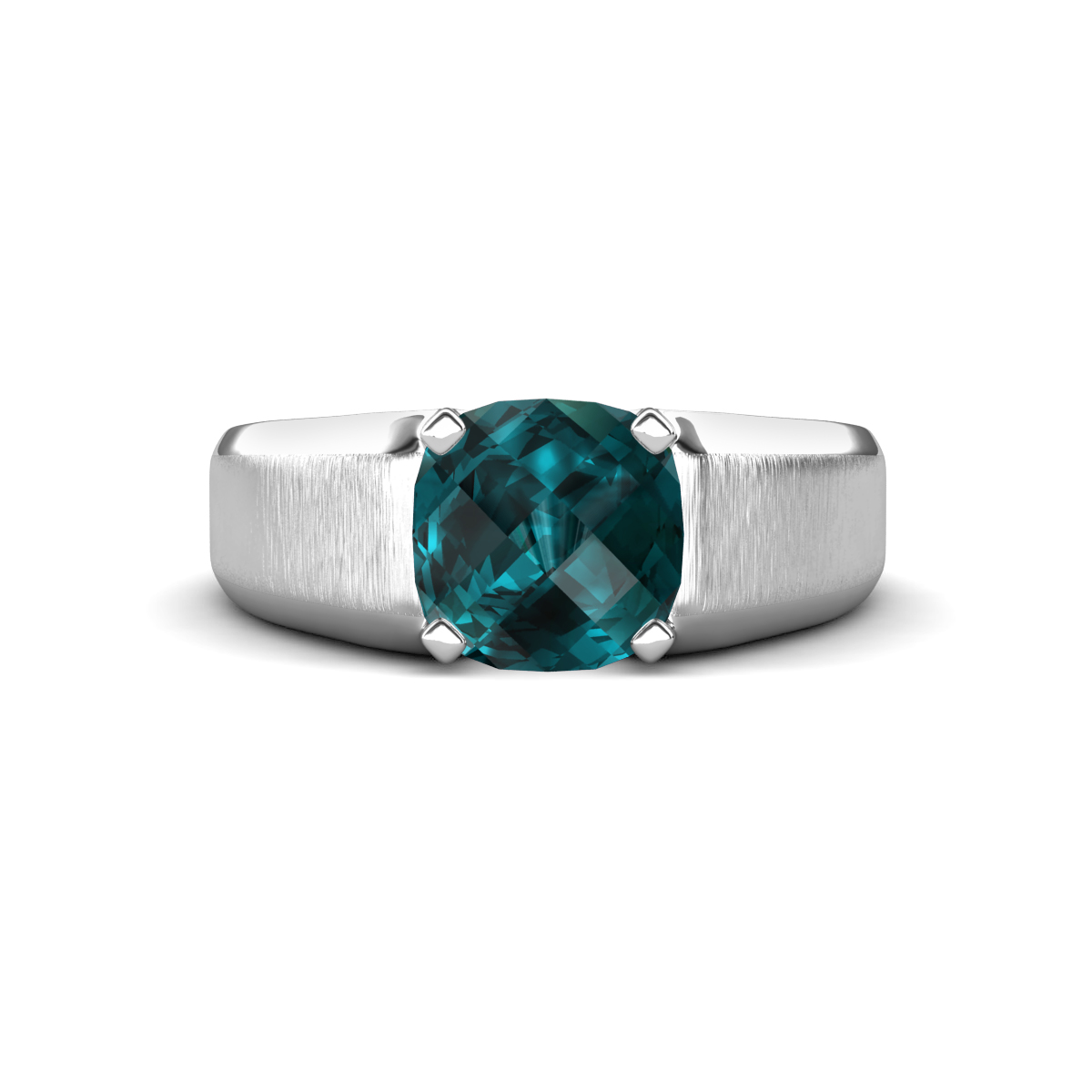 Jude 2.80 ct Cushion Checkerboard Cut London Blue Topaz Solitaire Men Wedding Band (8 mm) 